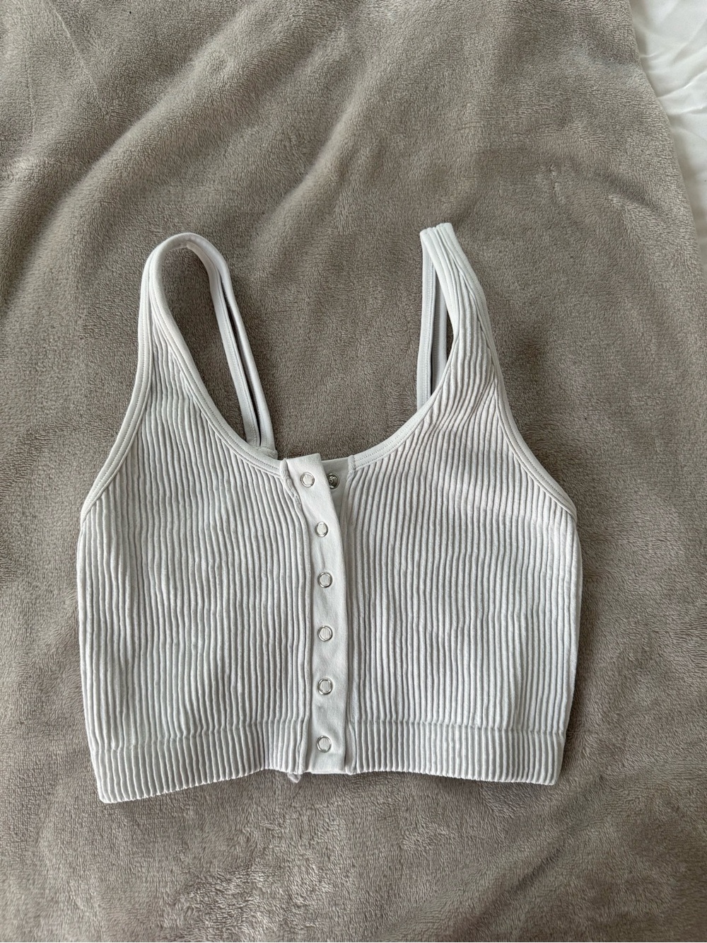 aerie White Ribbed Snap-Front Crop Tank